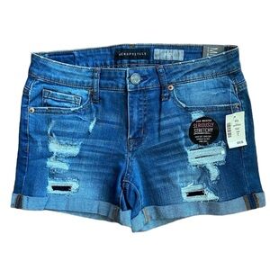 Aeropostale Seriously Stretchy High Waisted Ripped Cuffed Hems Midi Denim Short